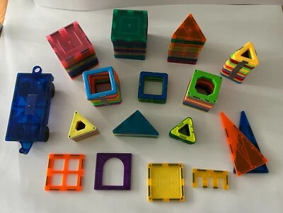 Mixed Lot of 115 Magna Tiles Magnetic Pieces Parts Shapes - Image 1 of 3