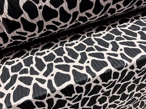 Spandex Rib Stretch Jersey Fabric, Per Metre - Giraffe Print - Black & Oyster - Picture 1 of 3