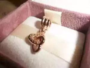 Genuine Pandora Rose Gold Interlocked Hearts Rose Gold Pendant Charm - 781242CZ - Picture 1 of 2