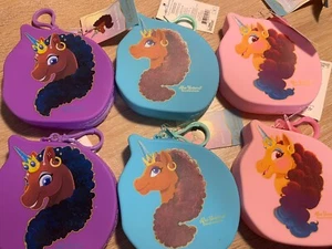 Unicornio afro: 3 colores (rosa, púrpura y azul) bolsa de silicona con cremallera con clip G - Imagen 1 de 6