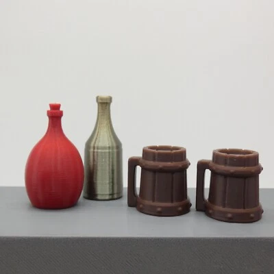 Juego de 2 tazas de cerveza escala 1/6 Steins Ale 2 botellas de vino 1:6 Barbie decoración diorama Foto 1 de 4