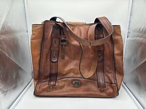 FOSSIL Tote Leather Work Bag Shopper Carryall Shoulder Bag Brown