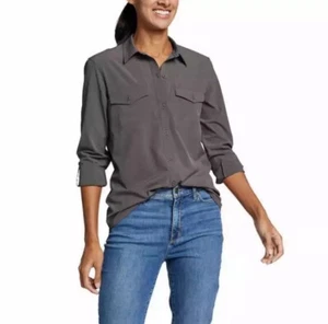 Eddie Bauer L-Travex Departure 2.0 Roll Tab Long Sleeve-Button Shirt Dark Smoke - Picture 1 of 15