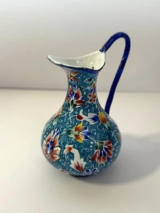 Brocca caraffa in Rame smaltato dipinto a mano miniatura tazza bricco latte - Foto 1 di 11