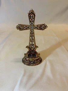 BEJEWELLED CROSS TRINKET BOX, 7" TALL - Picture 1 of 7