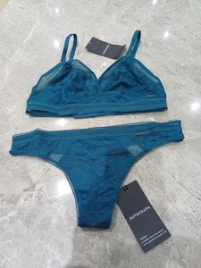 M&S Autograph Valencia Bralette 10 D-E & Thong Knickers Size 12 DARK TURQUOISE  - Picture 1 of 11