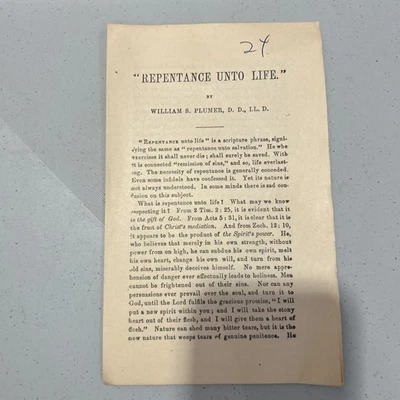 Rare Pamphlet, “Repentance Unto Life”, William S Plumer - Image 1 of 2