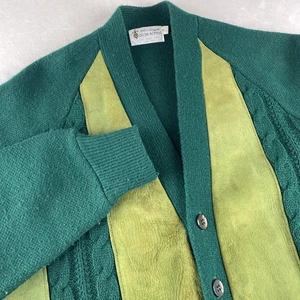 VTG 60s Panel Virgin Orlon Acrylic Large Green Button Cardigan Sweater READ - Picture 1 of 11