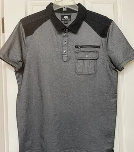 Rock & Republic Stretch Polo Short Sleeve Shirt Gray Black Chest Pocket Size XL - Picture 1 of 6