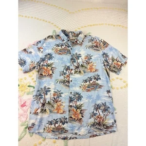 Moda Camp Hawaiian Shirt Men's Large Blue Tropical Palm Trees Aloha - Picture 1 of 7
