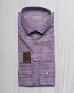 Stefano Ricci $850 NWT Purple Plaid 100% Cotton Dress Shirt (45 eu) 17.75 US - Picture 1 of 4