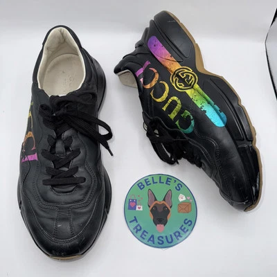 Gucci Men’s 11 Black Rhyton Iridescent Rainbow Logo Apollo Nero Sneaker Shoes - Image 1 of 4