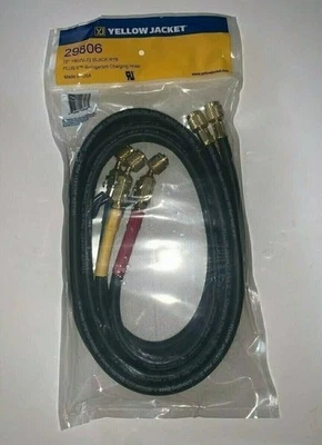 Paquete de 3 mangueras compactas de extremo de válvula Yellow Jacket 29806 negras de 72" 1/4 de diámetro (RYB) Foto 1 de 3
