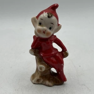 Vintage 1950er Pixie Elfe auf Baumstumpf Figur Japan Weihnachten 2,75 Zoll - Bild 1 von 9