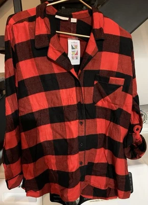 Nuevo Pijama Nordstrom Rojo y Negro Buffalo Check Botón Delantero PJ Top Solo 1X Foto 1 de 4