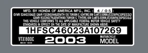 HONDA VTX1800C HEADTUBE TAG / REPRO DECAL - Picture 1 of 1