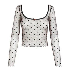 For Love and Lemons Sheer Mesh Crop Top Women's Large Velvet Floral Whimsigoth - Picture 1 of 7