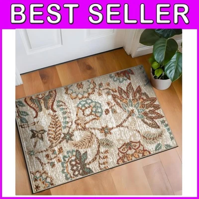 Floral Pattern Beige Rug 2' x 3' - Stylish, Non-Shedding & Easy to Clean - Image 1 of 4