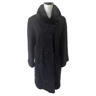 VTG The Halle Bros Co Black Persian Curly Lamb Fur Coat Mink Collar Small/Medium - Image 1 of 4