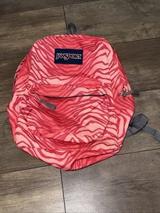 JanSport SuperBreak Backpack Red Pink Orange Wild at Heart Zebra Tiger Clean!!! - Picture 1 of 4