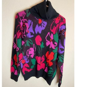 Suéter Vintage Acurrucado Ropa de Esquí Floral Cuello Alto Damas Mediano Mezcla de Lana - Imagen 1 de 6