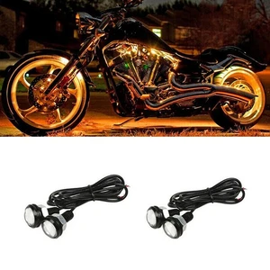 Small Amber LED Black Motorcycle-Chopper-Bobber Turn Signal Lights - Picture 1 of 8