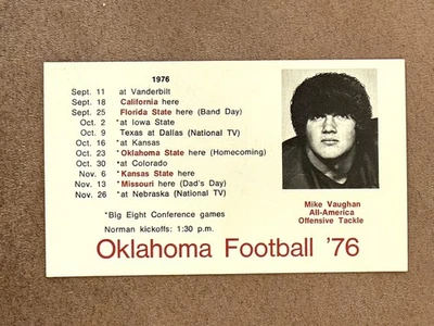 CFB 1976 OKLAHOMA SOONERS Football Schedule College University MIKE VAUGHAN - Image 1 of 2