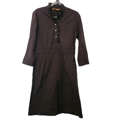 Tory Burch Brown Ruffled Collar Cotton Shirt Dress Womens Size 8 - Image 1 of 4