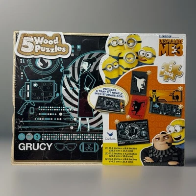 Гадкий я 3 миньонов деревянные пазлы 5 упаковки с коробкой для хранения новый запечатанный - Изображение 1 из 4