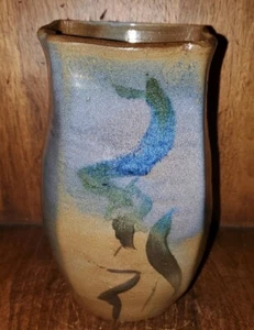 Japanese Brown Pottery Vase Hand Painted Glaze  - Picture 1 of 12
