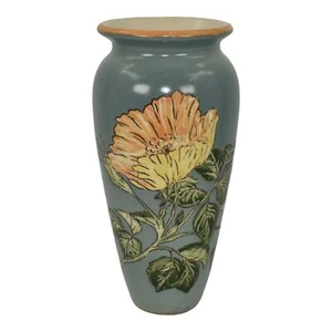 Santa Barbara Ceramic Design 1981 Art Pottery Floral Blue Hand Painted Vase - Bild 1 von 6