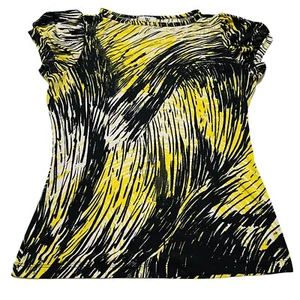 Worthington Petite Stretch gelb schwarz weiß abstrakt kurz SLV Shirt Gr. PXS - Bild 1 von 6