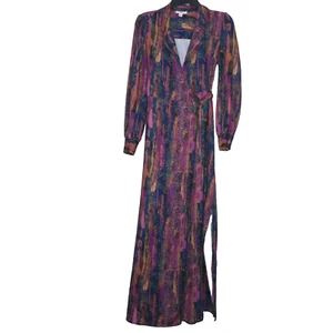 Bar III Women's Long Sleeve Purple Multicolored V Neck Wrap Maxi Dress XS B11 - Picture 1 of 21