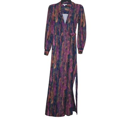 Maxi Vestido Para Mujer Bar III Manga Larga Púrpura Multicolor Cuello en V Envolvente XS B11 Foto 1 de 4