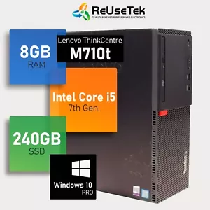 Lenovo ThinkCentre M710t Tower Intel i5 7th Gen 8GB RAM 240GB SSD Win 10 Desktop - Picture 1 of 14