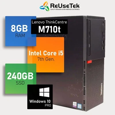 Lenovo ThinkCentre M710t Tower Intel i5 7th Gen 8GB RAM 240GB SSD Win 10 Desktop - Image 1 of 4