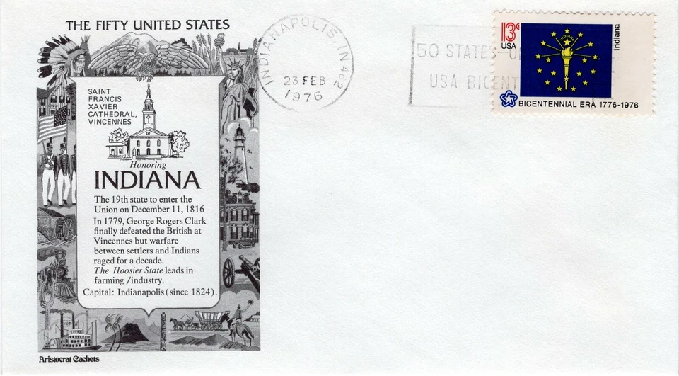 USPS FDC #1651 1976 13c Indiana State Flag Aristocrat Cachet ST2146 - Image 1 of 1