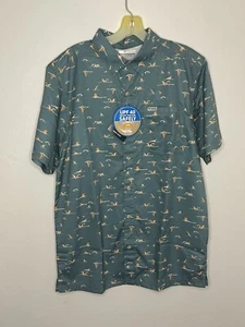 COLUMBIA Mens PFG Super Slack Tide Camp Shirt Teal Print US Men’s Small NWT - Picture 1 of 5