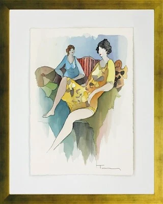 ITZCHAK TARKAY "DESCANSO MEDIODÍA" | ACUARELA ORIGINAL | 20X16" ENMARCADO HACER UNA OFERTA Foto 1 de 2