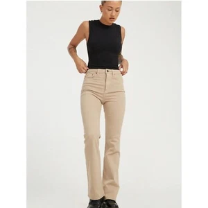 Motel Rocks Denim Flare Leg Jeans High Waist Khaki Retro Style Small/6 31 inseam - Picture 1 of 7