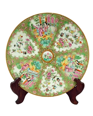 Plato de porcelana medallón rosa chino siglo XIX 13,5" Foto 1 de 4