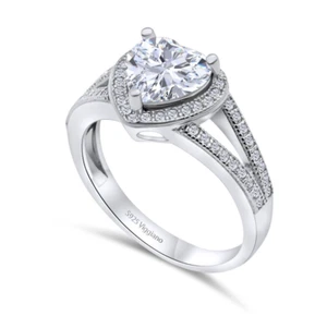 925 Sterling Silver Heart 2.00ct Simulated Diamond Ring Sizes K to T NEW - Picture 1 of 3