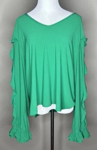 CeCe Damen Rüschen Langarm Stretch Bluse Grün Gr.XXL 7060605. - Bild 1 von 6