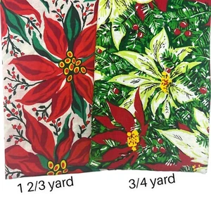 LOTE de tela de algodón con estampado de Navidad Poinsettia de colección rojo verde a mayor escala. - Imagen 1 de 5