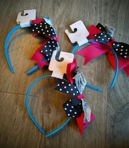 Set of 3 Silver Glitter Black White Polka Dot With Pink and Blue Headbands NEW - Picture 1 of 5
