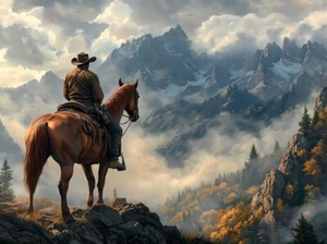 West Art Cowboy Mountain Landscape Canvas Home Decor Wall Art Print Painting - Picture 1 of 7