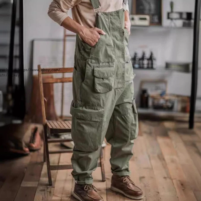 Men's Work Bib Overalls Loose Fit Workwear Dungarees Big Pocket Coveralls Pant - Image 1 of 4