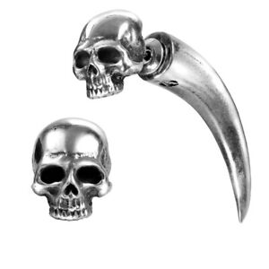 Alchemy Gothic Tomb Skull Horn Pewter Faux Ear Stretcher Earring  E320