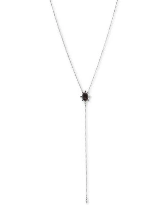 New Lucky Brand Lariat Y Drop Necklace 20"L in Silver-Tone/Black Agate - Image 1 of 3
