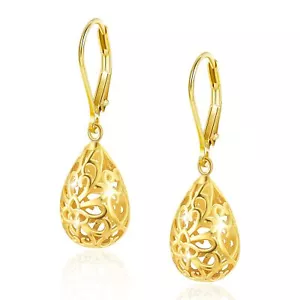 Teardrop Dangle Earrings for Women.14K Gold Teardrop Waterdrop Leverback Earring - Picture 1 of 7